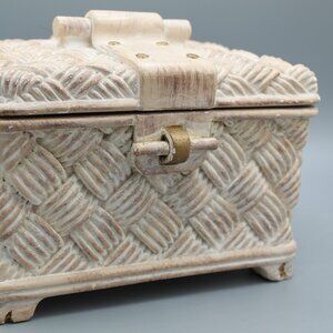 Rare JARU Pottery Ceramic Box & Lid JNO458 Rustic Nailhead Quilt Weave Fretwork